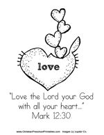 Mark 12:30 Bible Verse Printables - Christian Preschool Printables